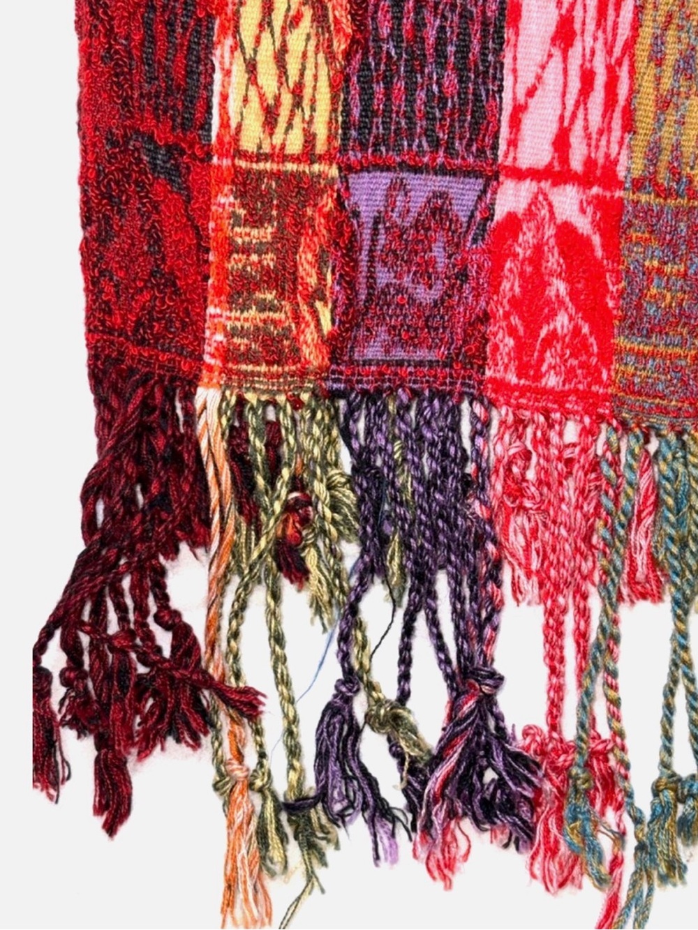 Silk Viscose Fringe Scarf Wrap Shawl Red Multicolor Boho Festival Lightweight - Picture 4 of 8